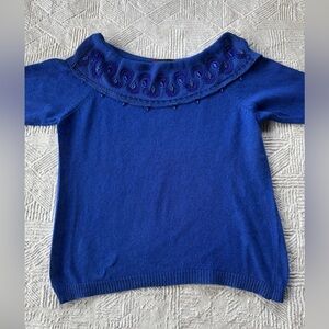 VTG IB Diffusion 3X Silk Angora Beaded Sweater Blue Off Shoulder